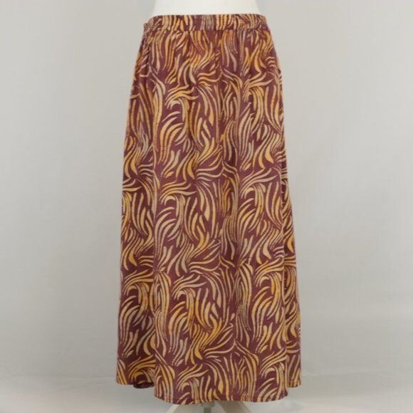Orvis Women's Large Purple & Orange Batik Print Pull On A-Line Midi Skirt - Picture 1 of 8